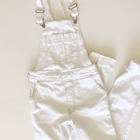 white skinny jean overalls
